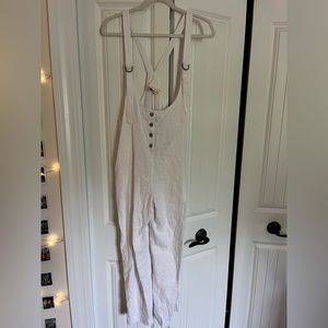 ROXY xs white linen bib jumpsuit